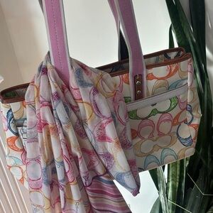 Coach Multicolor Patterned Tote with Pink Accents